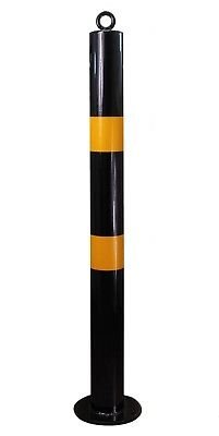 Pilona bolardo con argolla para cadena 80mm con cintas reflectantes