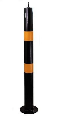 Pilona bolardo con argolla para cadena 80mm con cintas reflectantes