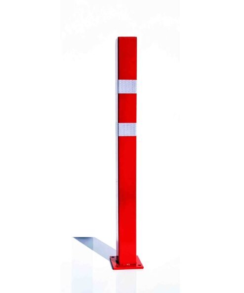 Fixed Bollard RED with Base Plate – Red and White Reflective Bands