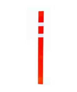 Red bollard with reflective white bands to fix in concrete