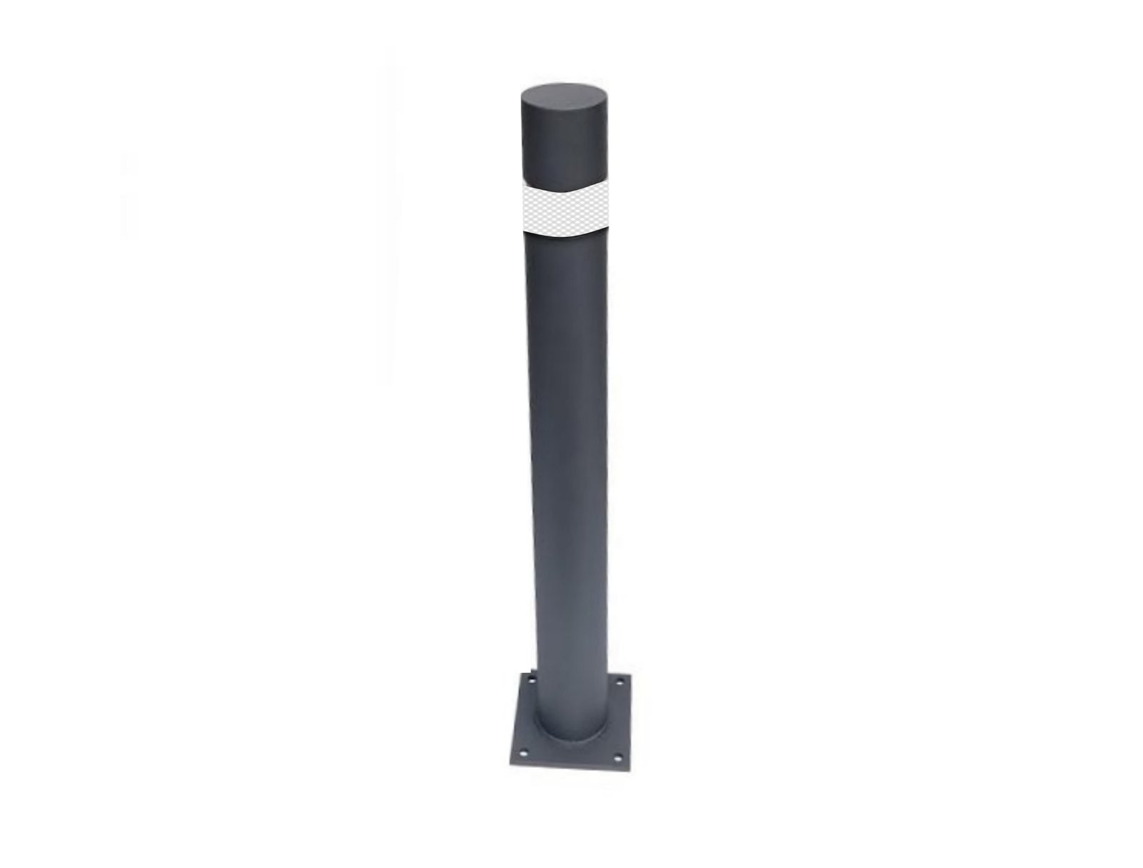 Fixed security bollard with reflective tape with plate diameter 90mm x 800mm high