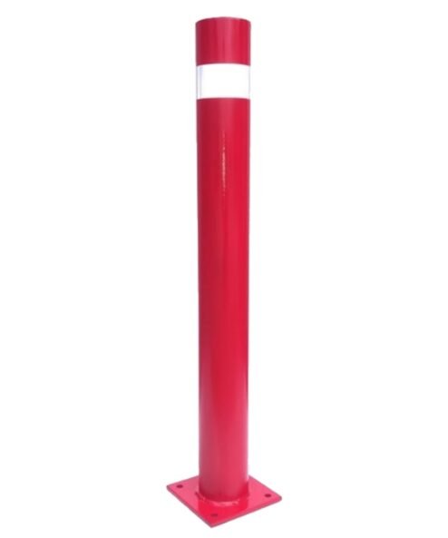 Bolt-Down Security Bollard Ø80 x 800 mm – Red, Reflective Tape