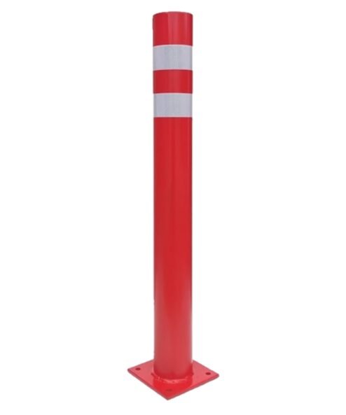 Red security bollard Ø80 with double reflective band