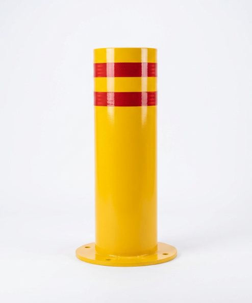 High-Security Bolt-Down Bollard Ø220 x 750 mm – Yellow, Double Reflective Tape