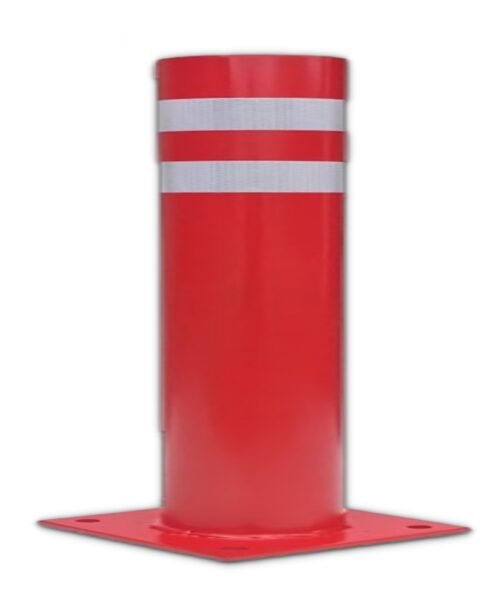 High-Security Bolt-Down Bollard Ø220 x 800 mm – Red, Double Reflective Tape