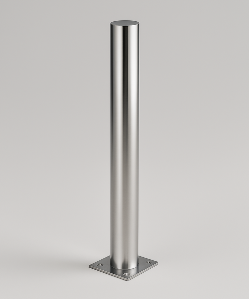 Fixed Stainless Steel Bollard with Base Plate – 1 m