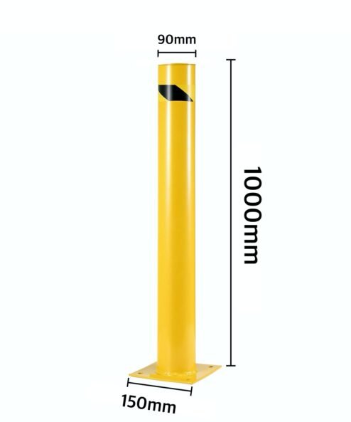 Yellow Steel Security Bollard with Base Plate – 1 m