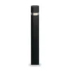 Black cast-in Barcelona bollard with stainless steel ring, full view