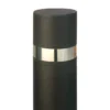 Black cast-in Barcelona bollard with stainless steel ring, head detail, front