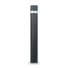 Black cast-in Barcelona bollard with stainless steel ring, front view