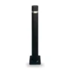 Black Barcelona bollard with base plate and stainless steel ring, full view