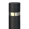 Black Barcelona bollard with base plate and stainless steel ring, detail of head and stainless ring