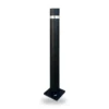 Black Barcelona bollard with base plate and stainless steel ring, side view