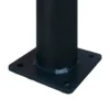 Black Barcelona bollard with base plate and stainless steel ring, detail of 4-hole base plate