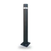 Black Barcelona bollard with base plate and stainless steel ring, front view