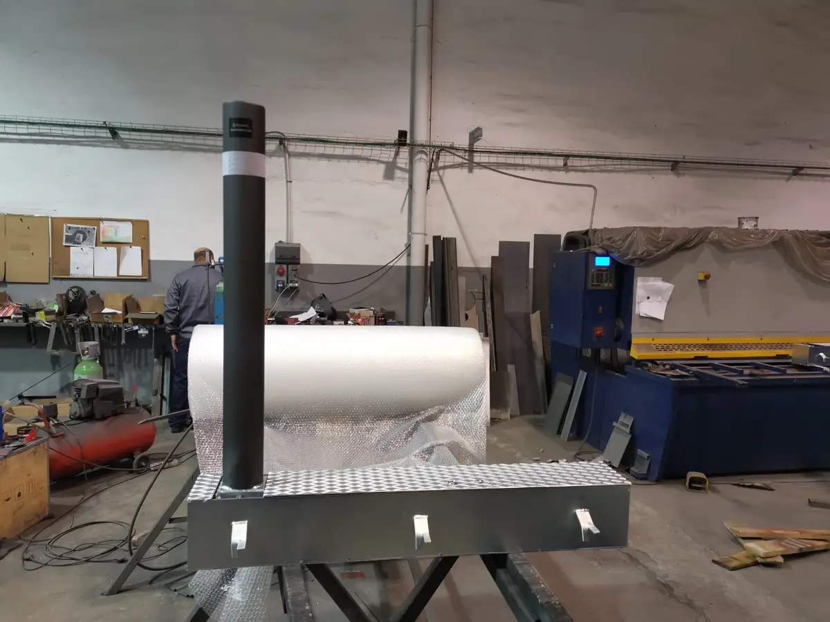 Finished, powder-coated bollard in the Pilonatic workshop
